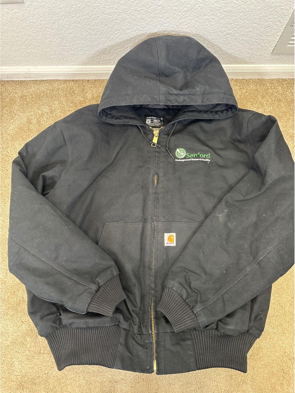 Men’s XL Carhartt Black Duck Canvas Coat OJ0140 Loose Fit Quilted Hooded - Picture 4 of 9